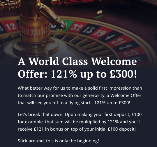 21 Casino welcome Bonus