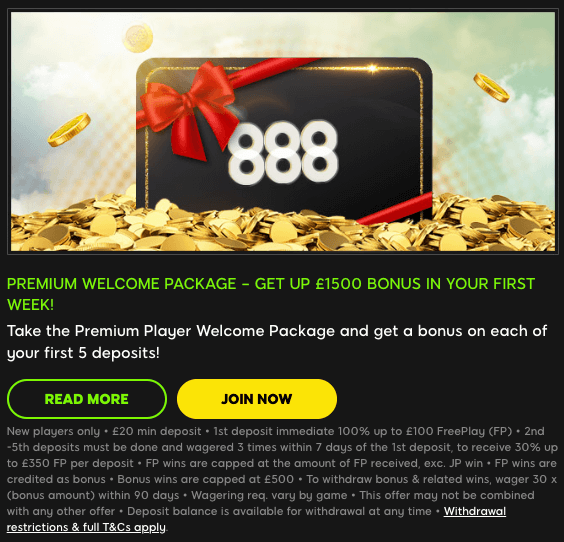 888 casino bonus wagering