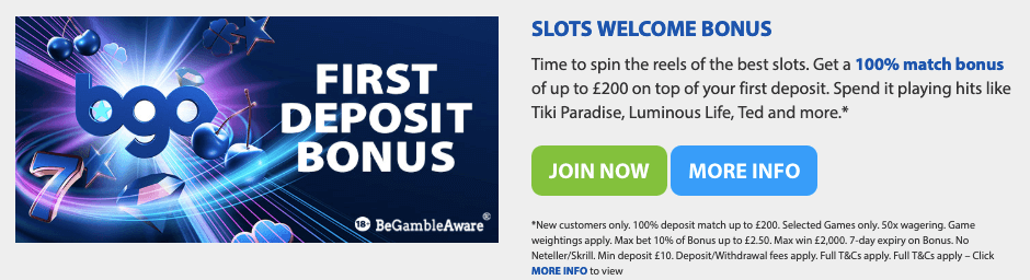 GBO slots welcome bonus