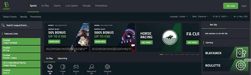screenshot fansbet casino interface
