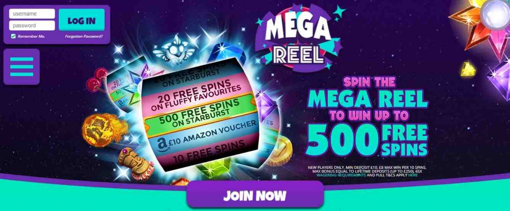 screenshot mega reel casino interface